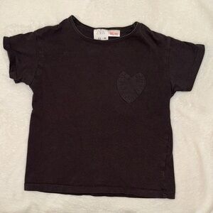 Zara Kids Black Short-Sleeve Tee with Heart Patch
